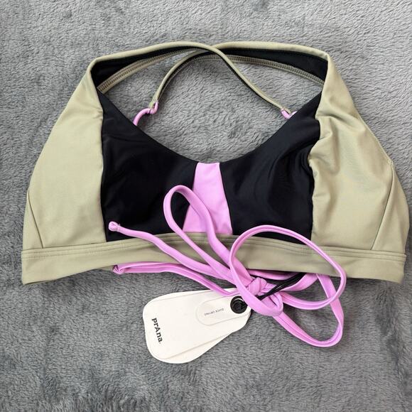 Prana Womens Swim XS Bikini Top Tulum Black Color Block UPF 50+ Lined New - Picture 1 of 7
